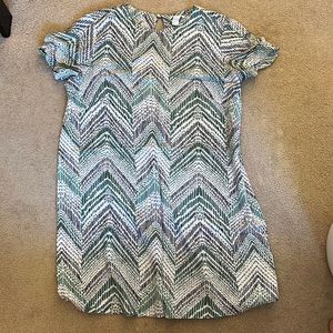 Green pattern oversized shirt tunic dress